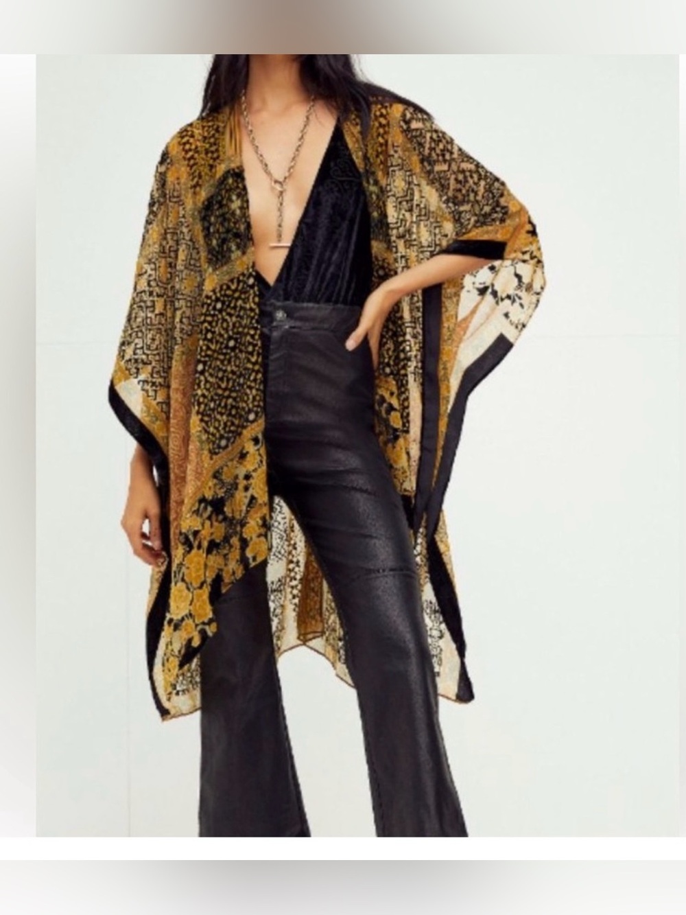 $98 Free People Beguiled Patchwork Burnout Velvet Kimono Shawl